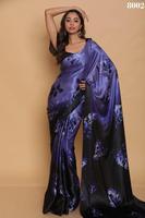 Saree Blouse Satin Sutra Jepang Warna Emas Terbaru, Desainer Terlaris, Motif Cetak Digital untuk Pesta, Harga Grosir India untuk Wanita