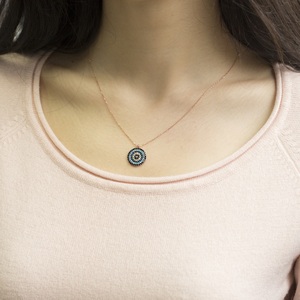 Collier à breloques de forme ronde, minimaliste, Design d'oeil turc, fait à la main, vente en gros, pendentif en argent Sterling 925 - Product Image 4