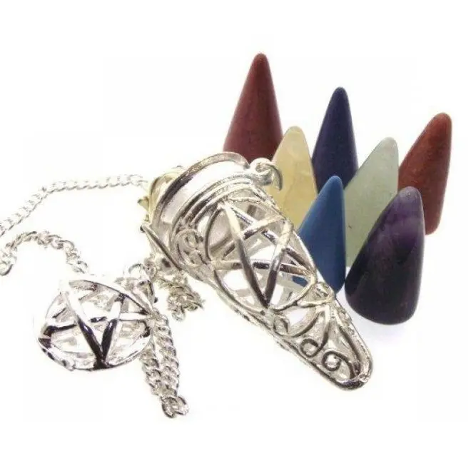 Käfig Pendel Großhandel natürliche benutzer definierte Edelstein kristalle Heilung 7 Chakra Steine aus Kristall Pendel Schmuck Anhänger Reiki Logo-Stil