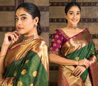 Sari Decadebt vert et rose toxique avec bordure et travail jacquard sur tout le sari, pallu riche avec blouse, bordure pour femme, exportation royale