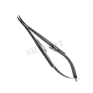 Portaagujas Manual Castroviejo de 14 cm con inserto de carburo de tungsteno, diseño curvo, base de instrumento quirúrgico - Product Image 1