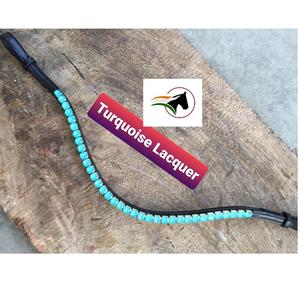 Bandeau en pierre laquée turquoise de 8 mm avec fermeture à crochets et boucles, produits équestres en cuir anglais de qualité supérieure - Product Image 1
