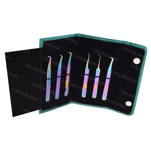 Portefeuille en cuir PU vert professionnel, étui de pincettes élastiques, pour 6 extensions de cils, étiquette privée, étui de pince à épiler, pièces - Product Image 1