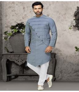 Kurta étnico largo para hombres sedoso y algodón estampado indio y pakistaní ropa para adultos - Product Image 3