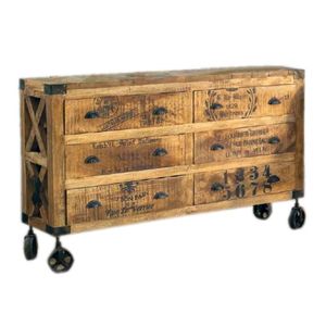 Industrial & Vintage Solid Wood Eco-Friendly Antique Multi Drawers Living Room <b>Cabinet</b> with Wheels - Product Image 1