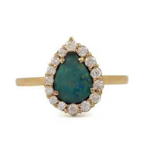 Natural Pear Shape Opal Gemstone Ring 14k Solid Gold Pave Diamond Ring Designer Fine Jewelry Manufacturer & Supplier From India