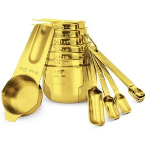 Elegante juego de tazas y cucharas medidoras galvanizadas doradas en acero inoxidable, perfectas para hornear y cocinar - Product Image 2