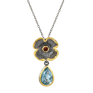 Topacio azul natural y piedras preciosas granate colgante 925 Collar chapado en oro de plata último diseño rodio joyería fina - Product Image 1