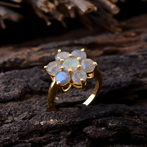 Fantástico anillo de flor mínima Vintage de Plata de Ley 925 chapado en oro de labradorita Natural para bodas, aniversarios y fiestas - Product Image 4