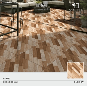 กระเบื้องพอร์ซเลนผิวขัดเงาขนาด 600x600 มม. ดูดซับน้ำต่ำ สีน้ำตาล 53 องศา แบบวางสองชั้น - Product Image 3