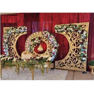 หมั้นตกแต่งเวทีเฟรมฉากหลังออกแบบใหม่ C สไตล์เฟรมสำหรับงานแต่งงานแกะสลักสีทองเส้นใย C สไตล์กรอบการติดตั้ง - Product Image 1