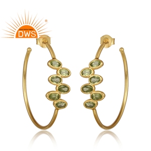 925 <b>Silver</b> Gold Plated <b>Hoop</b> <b>Earrings</b> Jewelry Wholesaler Glossy Multi Peridot Gemstone <b>Earrings</b> Manufacturer - Product Image 2