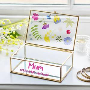 <b>Personalised</b> Pressed Flowers Glass Jewellery <b>Box</b> - Glass Jewellery <b>Box</b> - Mothers Gift-keepsake <b>Box</b> - Product Image 1