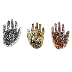 Quemador de Incienso Religioso de Metal Plateado en Forma de Palma, Porta Incienso, Recolector de Cenizas, Diseño de Mano de Hamsa, Aroma Oceánico Dorado - Product Image 1