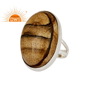 Anello da Cocktail Artigianale in Argento Sterling 925 Massiccio con Gemma Naturale Diaspro Immagine, Montatura a Castone Trendy, Gioielli da Sposa - Product Image 1