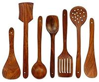 Ensemble d'ustensiles de cuisine modernes et minimalistes en bois de manguier 100% naturel, écologiques, personnalisés, 7 cuillères à servir extensibles