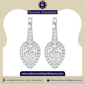 Boucles d'oreilles en or blanc 14 carats, design antique, diamants ronds, 48 pierres, poids total 2,93 carats, tendance et pour femmes - Product Image 2