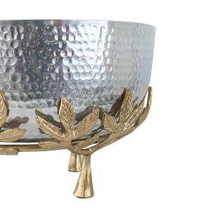 ชามผลไม้โลหะลดราคา ชามผลไม้โลหะตอกลายสีเงินพร้อมฐานลายดอกไม้ชุบทอง - Product Image 3