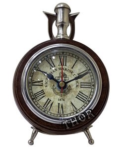 Vintage 1876 Brown Wood Desk <strong>Clock</strong> Victorian Marine Style <strong>Table</strong> Home Decor <strong>with</strong> <strong>Digital</strong> <strong>Display</strong> and Alarm Function - Product Image 3