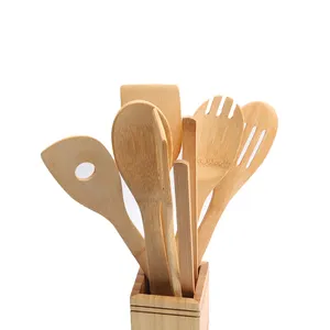 Hot Selling Cookware 30 Cm Long Bamboo Cooking Utensil Set With Holder