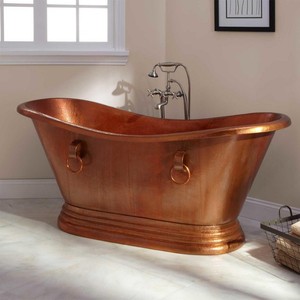 Baignoire moderne de luxe en cuivre antique, double pantoufle, finition martelée, installation autoportante, accessoire de salle de bain design sur pattes - Product Image 6