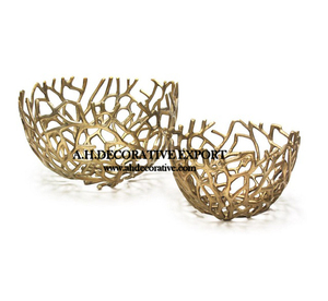 Bol de service en aluminium argenté brillant Branche d'arbre unique Fruits et fleurs Décoration de la maison en métal poli pour les occasions de fête - Product Image 2