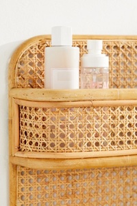 Étagère murale rectangulaire en rotin faite à la main, sculptée au laser, panier de rangement suspendu, organisateur multifonctionnel de style bambou pour la cuisine - Product Image 3