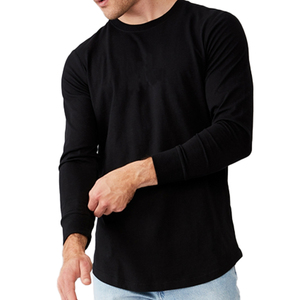 OEM 2026 Nouveaux T-shirts pour hommes en gros, T-shirt uni à manches longues pour hommes, col rond, 100% coton, T-shirt uni pour hommes, noir Teelack T - Product Image 3