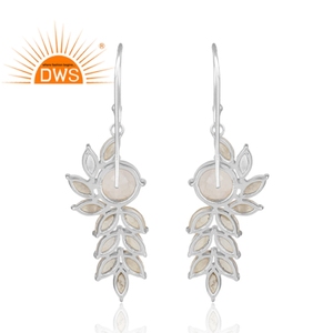 Pendientes de Piedras Preciosas de Piedra Lunar Arcoíris y Cuarzo Rosa, Diseño de Plata de Ley 925, Pendientes Colgantes - Product Image 3