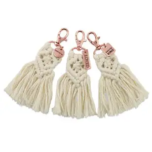 Mini Macrame New Colors Boho Style Cotton Woven Decorative Key Rings Handmade Macrame Tassel Key Chains