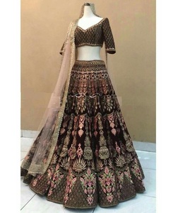 La plupart des tendances et un look riche mariage vêtements de mariée coton soie Lehenga Choli avec Dupatta lourd broderie travail indien Alphanumero Shalwar Kameez - Product Image 4
