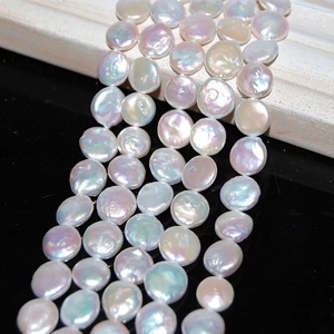 15-16mm 3A redondo blanco natural de agua dulce moneda perla hebra perlas sueltas reales para la fabricación de joyas - Product Image 1