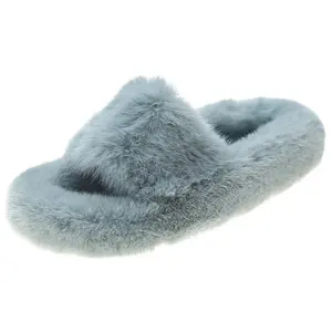 Winter Sandals Girls Chrysanthemum Design Faux Fur Indoor Slides Autumn Fur Shoes Platform Fur Slippers