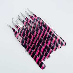 Nouveau design imprimé pince à épiler personnalisée poignée simple pince à épiler en acier inoxydable logo de vison pince à épiler extension de cils logo d'emballage - Product Image 5