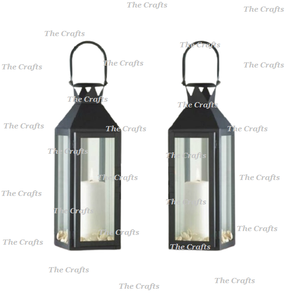 Juego de farolillos de vela de metal y vidrio de dos farolillos de forma cuadrada para uso en decoración de bodas y hoteles en el hogar - Product Image 1