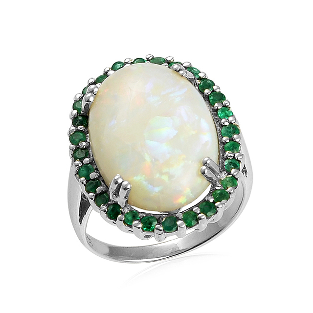 Bague En Argent 925 Avec Opale Et Onyx - Anneau Multicolore Occasion Taille 63 (20 Mm)