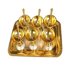 ชุดถ้วยไอศกรีมทองเหลืองพร้อมถาด6ชิ้นถ้วยไอศกรีมสีทองสำหรับงานปาร์ตี้ - Product Image 1