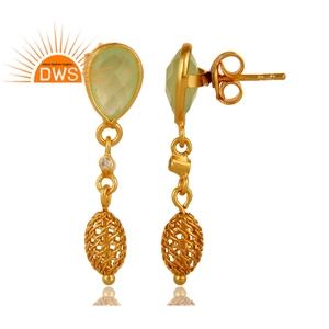 Boucles d'oreilles de calcédoine verte naturelle, en pierre précieuse, plaqué or et argent 925, vente en gros, bijoux de styliste, offre spéciale - Product Image 2