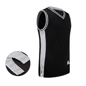 Maillot de basket-ball unisexe noir à col en V sans manches en polyester respirant pour adulte, coupe classique, toutes saisons - Product Image 3