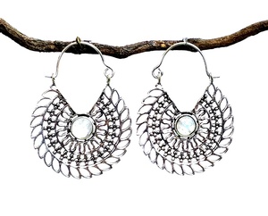 New Designer Latest Fashion Trending Silver Plated <b>Light</b> Weight Stone Moonstone Hoop Brass Earrings for Girls and Women - Product Image 1