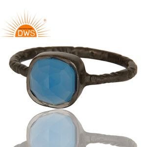 แหวนเงินสีดำโรเดียมชุบ925แหวนดีไซน์เนอร์สีฟ้าแหวนพลอยคาลซิโดนีคอลเลกชันที่สวยงาม - Product Image 2