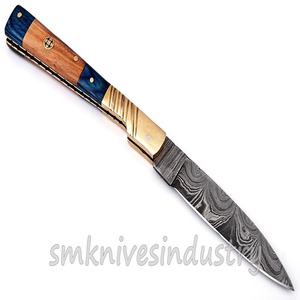Cuchillo plegable de estilo oriental hecho a mano, 4 pulgadas, acero damasco, Sm, Cierre trasero de madera, 2 a 3 Mm, 58-60 HRC - Product Image 6