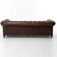 Canapé Chesterfield vintage en cuir véritable marron, deux places, fait main, style européen moderne du milieu du siècle, mousse, meubles de salon