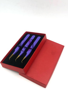 Professionnel 45 Degrés Violet Foncé Poudre Revêtement Or Pointe Diamant Grip Extension De Cils Pince À Épiler En Acier Inoxydable Beauté Outils - Product Image 3