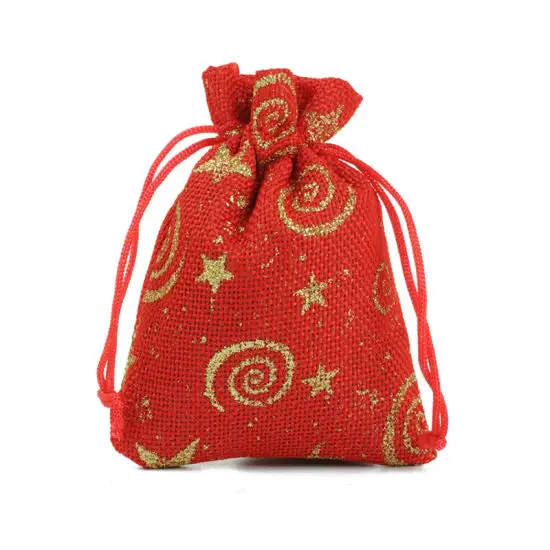 Tas katun merah tali serut cetak Natal dengan tas Novasi cetak dibuat di India West Bengal