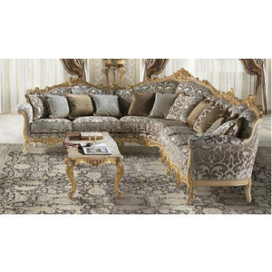 Sofá de madera de teca de estilo europeo en forma de L, lujoso sofá tallado pesado en forma de L, la mejor madera de teca, 6 asientos, conjunto de sofá en forma de L - Product Image 1