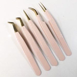 Pince à épiler d'extension de cils de poignée de diamant de vente chaude avec le volume durable de pointe d'or 24k et la pince à épiler de cils d'isolement - Product Image 1