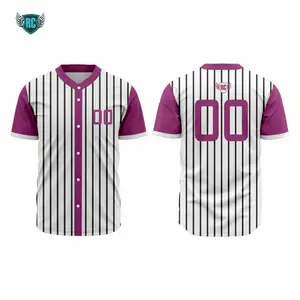 Maillot de baseball blanc personnalisé à fines rayures avec manches marron boutonnées Chemise de sport d'équipe personnalisée - Product Image 1