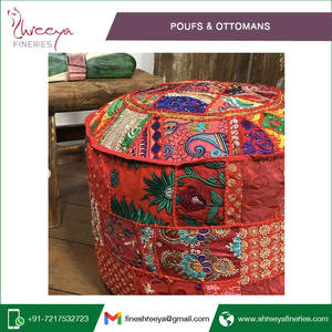 Indian Handmade Bohemian Design Square <b>Poufs</b> & Ottomans Vintage Kantha Pattern at Bulk Price - Product Image 5