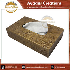 Boîte à mouchoirs moderne conçu à motifs de feuilles extérieur 100% bois naturel fait boîte à mouchoirs porte-serviettes fournisseur de l'Inde (AC 9623) - Product Image 3